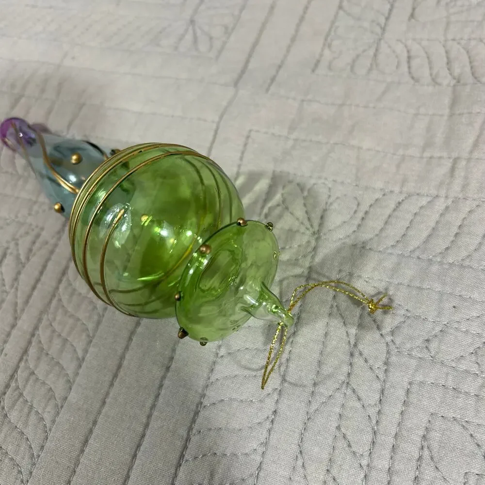 Christmas Art Glass Handblown Ornament Pastel Finial 6.25 x 2.25 x 2.25